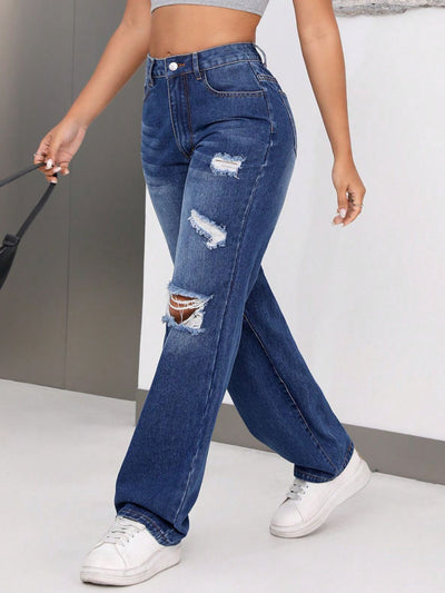 BEAUTIFUL I AM Distressed Jeans with Pockets