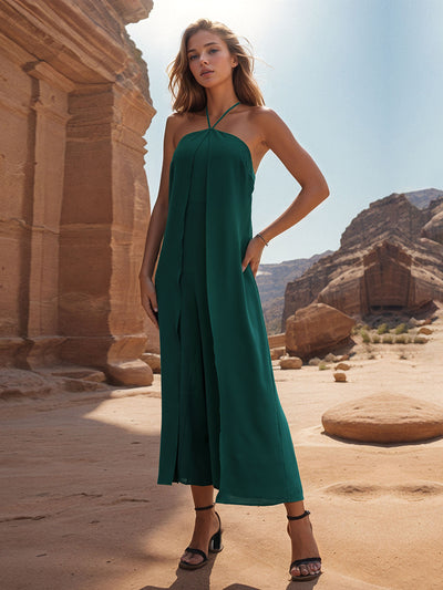 BEAUTIFUL I AM Layered Halter Neck Wide Leg Pants Jumpsuit