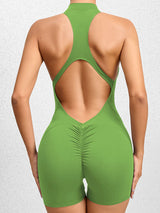 BEAUTIFUL I AM Cutout Ruched Half Zip Active Wear Romper