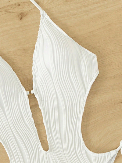 BEAUTIFUL I AM Textured Cutout Tied One-Piece Swim Set Swimwear