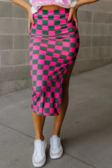 BEAUTIFUL I AM Split Checkered Midi Skirt Dress