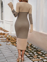 BEAUTIFUL I AM Striped V-Neck Long Sleeve Sweater Dress