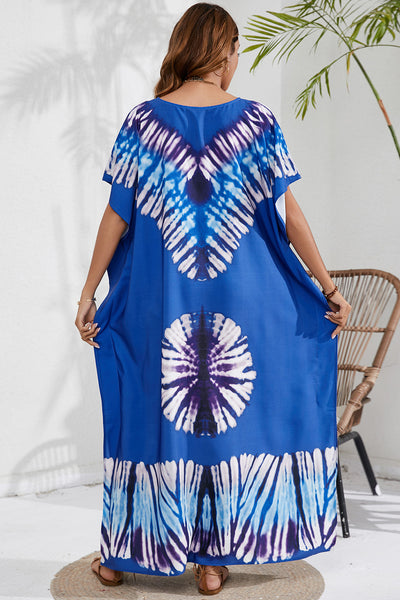 BEAUTIFUL I AM Slit Printed V-Neck Short Sleeve Cover Up Dress