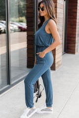 BEAUTIFUL I AM Drawstring Round Neck Sleeveless Pants Jumpsuit