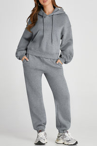 BEAUTIFUL I AM Dropped Shoulder Hooded Top and Pants Active Wear Set