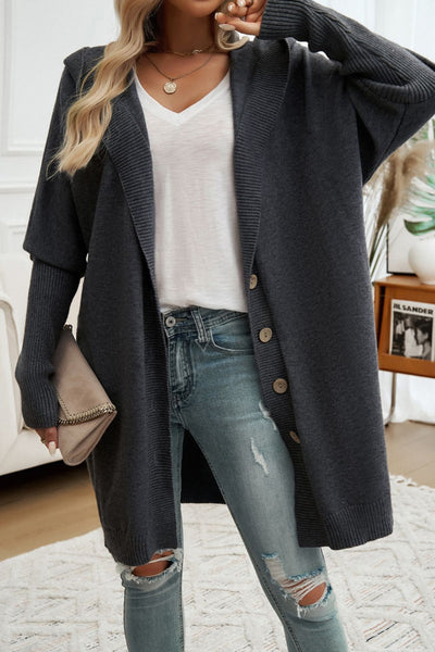 BEAUTIFUL I AM Button Up Long Sleeve Hooded Cardigan