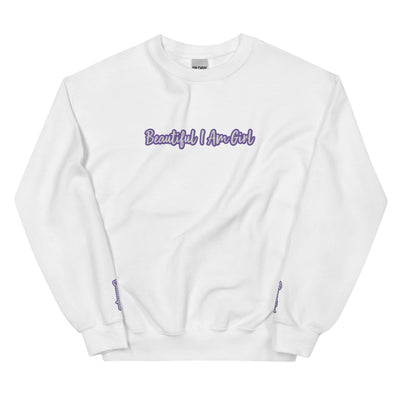 BEAUTIFUL I AM GIRL WHITE PURPLE Unisex Sweatshirt