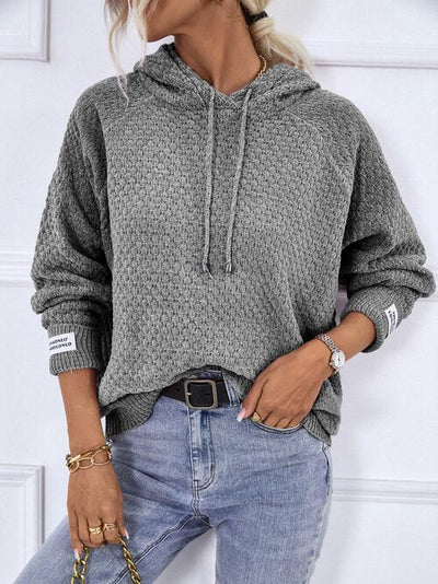 BEAUTIFUL I AM Texture Drawstring Long Sleeve Hooded Sweater