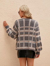 BEAUTIFUL I AM Open Front Plaid Long Sleeve Cardigan