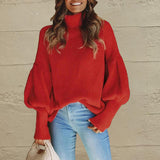 BEAUTIFUL I AM Turtleneck Lantern Sleeve Dropped Shoulder Sweater