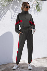 BEAUTIFUL I AM Turtle Neck Long Sleeve Zip-Up Top Long Pants Active Wear Set