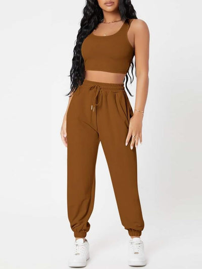 BEAUTIFUL I AM Wide Strap Top and Drawstring Joggers Set