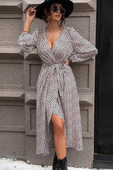 BEAUTIFUL I AM Slit Printed Surplice Balloon Sleeve Dress