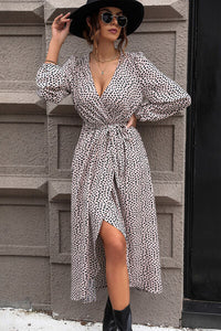 BEAUTIFUL I AM Slit Printed Surplice Balloon Sleeve Dress