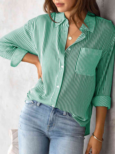 BEAUTIFUL I AM Striped Collared Neck Shirt with Pocket