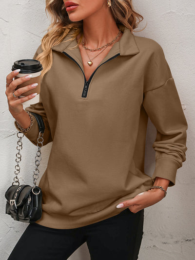 BEAUTIFUL I AM Zip-Up Dropped Shoulder Sweatshirt