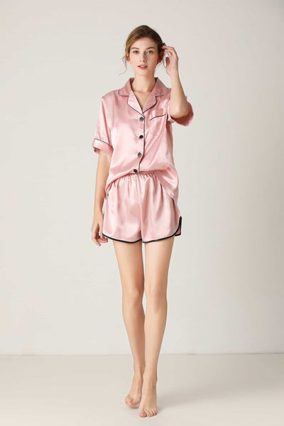 BEAUTIFUL I AM Lapel Collar Shirt and Shorts Lounge Set Sleep Wear