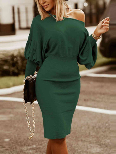 BEAUTIFUL I AM Round Neck Lantern Sleeve Dress