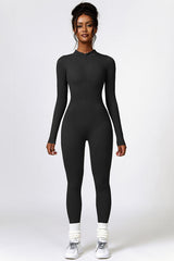 BEAUTIFUL I AM Half Zip Long Sleeve Active Wear Jumpsuit