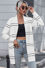 BEAUTIFUL I AM Striped Open Front Cardigan with Pockets