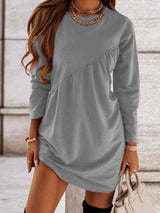 BEAUTIFUL I AM Ruched Round Neck Long Sleeve Dress