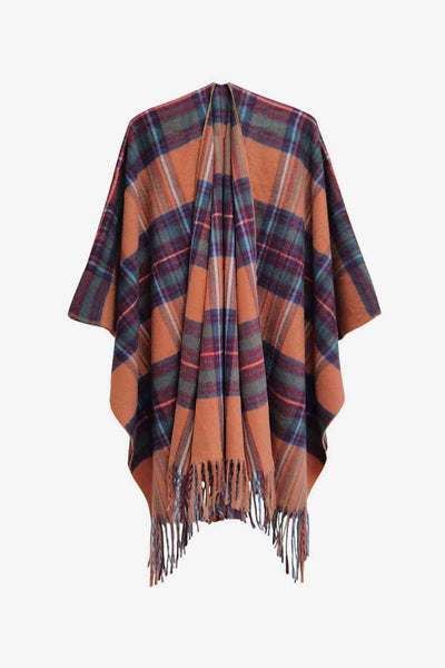 BEAUTIFUL I AM Plaid Fringe Detail Polyester Scarf