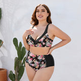 BEAUTIFUL I AM Plus Size Floral High Waist Two-Piece Swim Set