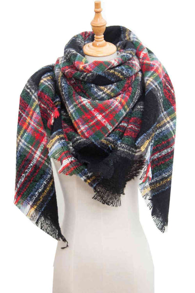 BEAUTIFUL I AM Plaid Raw Hem Polyester Scarf