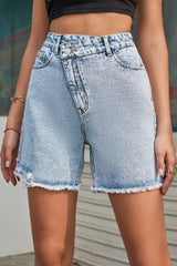 BEAUTIFUL I AM Buttoned Raw Hem Denim Shorts