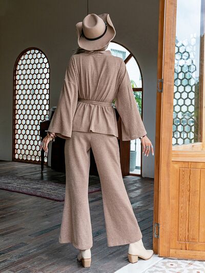 BEAUTIFUL I AM Dropped Shoulder Cardigan and Pants Set