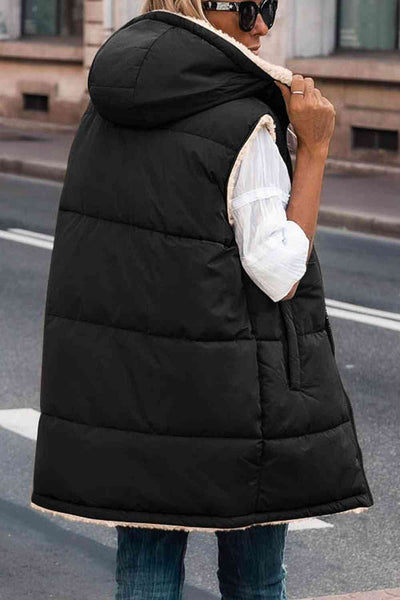 BEAUTIFUL I AM Zip-Up Longline Hooded Vest Jacket