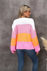 BEAUTIFUL I AM Color Block Round Neck Dropped Shoulder Sweater