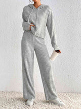 BEAUTIFUL I AM Drawstring Ribbed Hoodie and Straight Leg Pants Set