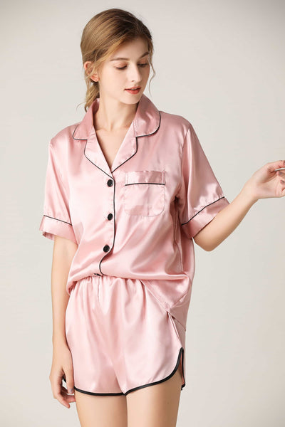 BEAUTIFUL I AM Lapel Collar Shirt and Shorts Lounge Set Sleep Wear