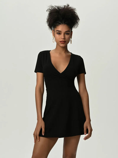 BEAUTIFUL I AM Deep V Short Sleeve Mini Dress