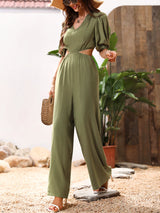 BEAUTIFUL I AM Cutout V-Neck Balloon Sleeve Pants Jumpsuit