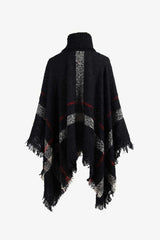 BEAUTIFUL I AM Plaid Turtleneck Raw Hem Poncho