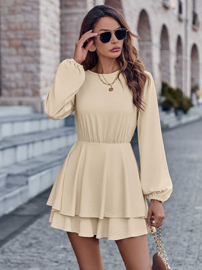 BEAUTIFUL I AM Round Neck Layered Mini Dress