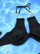 BEAUTIFUL I AM Halter Neck Chain Detail Two-Piece Bikini Swim Set