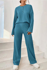 BEAUTIFUL I AM Ribbed Half Button Top and Pants Set