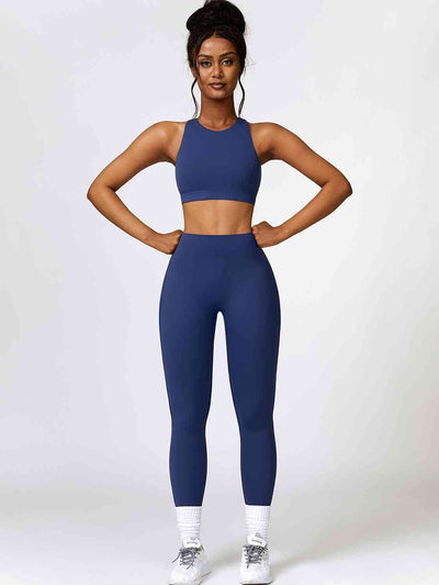 BEAUTIFUL I AM Cutout Cropped Sport Tank and Leggings Active Wear Set