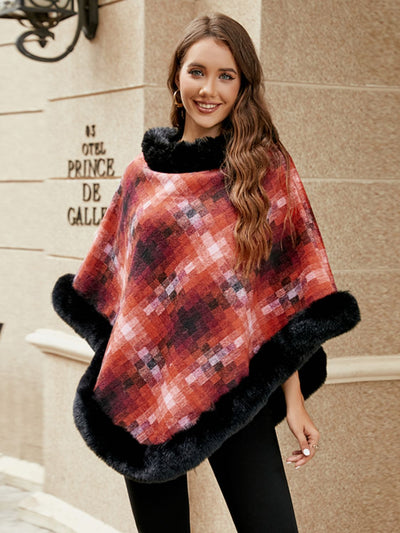 BEAUTIFUL I AM Faux Fur Trim Poncho