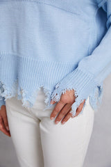 BEAUTIFUL I AM Lip Fringe Round Neck Sweater