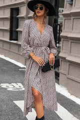 BEAUTIFUL I AM Slit Printed Surplice Balloon Sleeve Dress