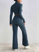 BEAUTIFUL I AM Ribbed Mock Neck Cropped Sweater & High Waist Pants Set