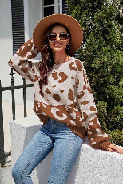 BEAUTIFUL I AM Leopard Drop Shoulder Sweater