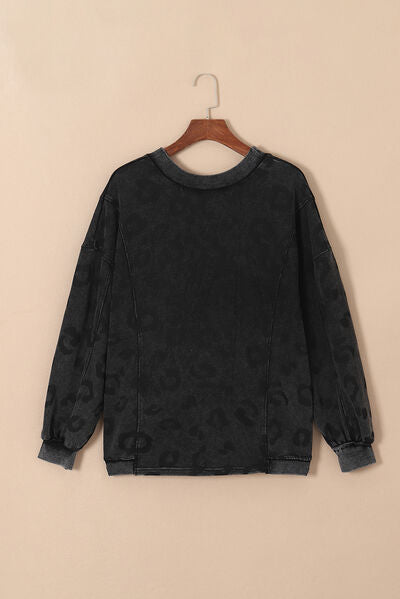 BEAUTIFUL I AM Leopard Round Neck Dropped Shoulder Sweatshirt