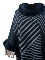 BEAUTIFUL I AM Striped Fringe Hem Poncho