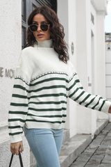 BEAUTIFUL I AM Striped Turtleneck Drop Shoulder Sweater