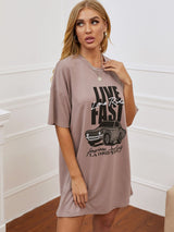 BEAUTIFUL I AM Printed Round Neck Half Sleeve T-Shirt Dress